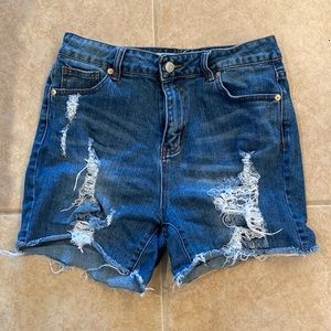 Distressed jean shorts
